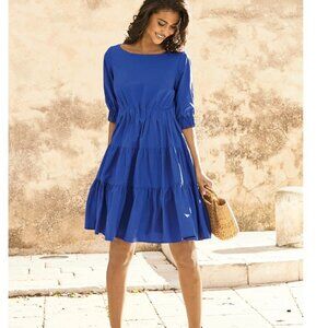 NWOT Peruvian Connection Eloise Cotton Poplin Dress Cobalt Blue Size Large